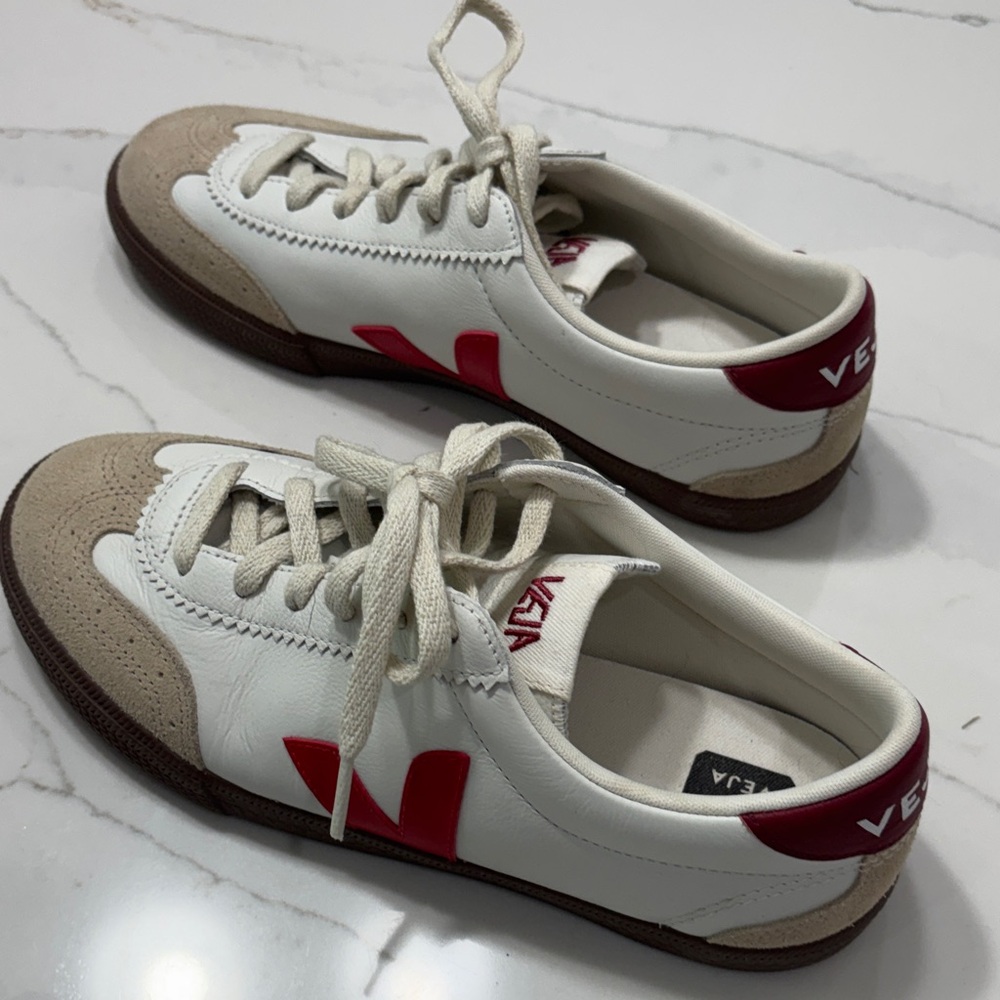 Veja Women's White Cream Burgundy Red Sneakers - Picture 8 of 11